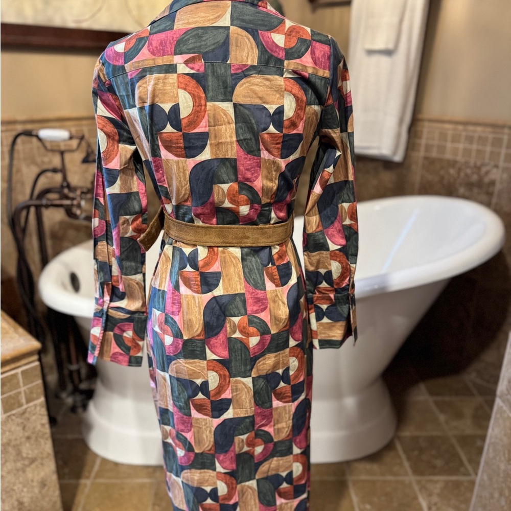 NWT J. McLaughlin Colorful Patterned belted wrap Midi Dress geometric harmony - Picture 4 of 9